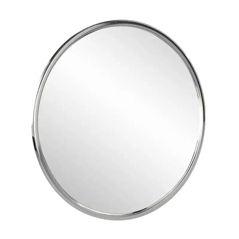 Miroir rond encadré en acier inoxydable argenté Simone de 34 po