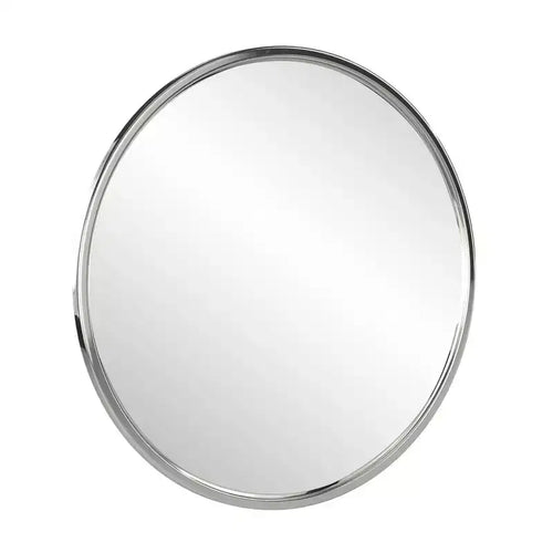 Miroir rond encadré en acier inoxydable argenté Simone de 34 po
