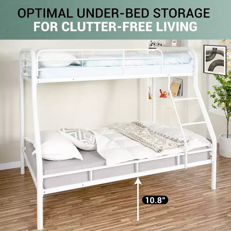 Lit superposé entièrement métallique avec conception de sécurité à faible hauteur, barrières de sécurité, échelle inclinée et rangement sous le lit