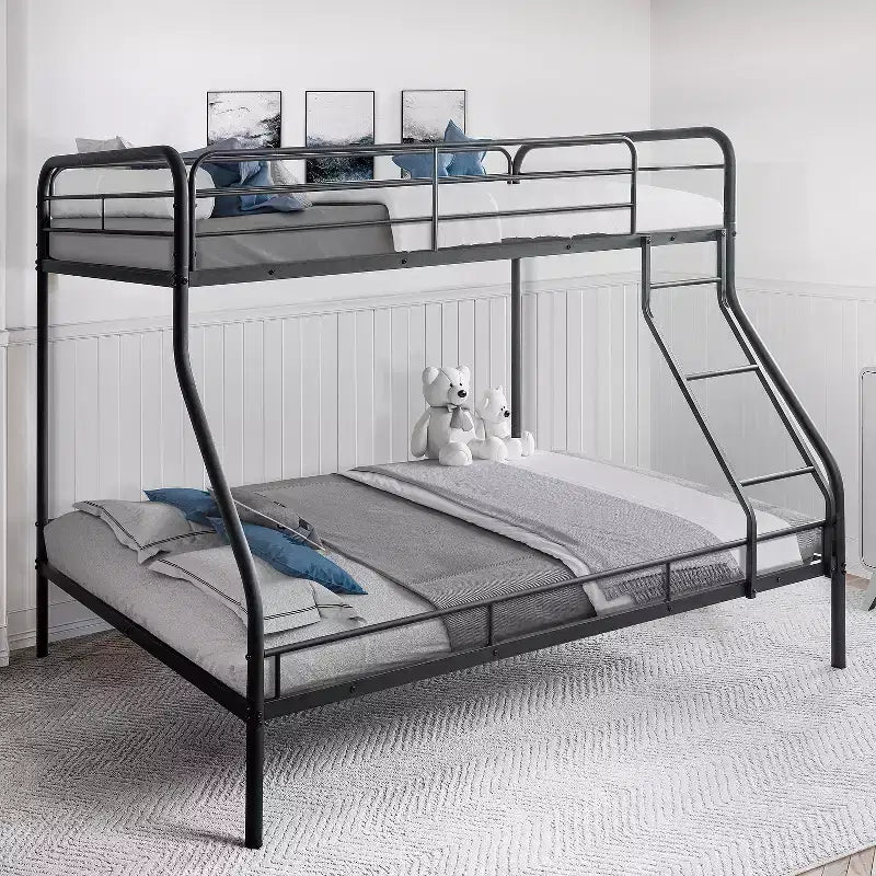 Full Metal Bunk Bed Low Height Safety Design with Guardrails, Angled Ladder and Underbed Storage