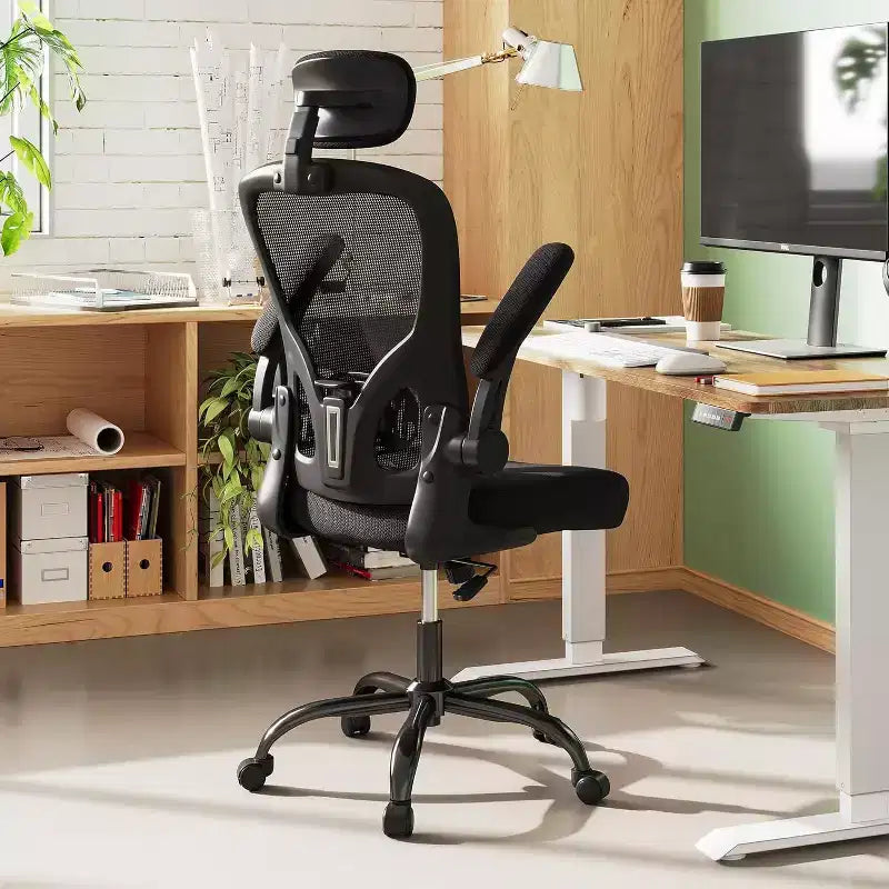 Ergonomic Office Chair for 5'2-6'4 Users, High Back Mesh Computer Desk Chair with Flip-up Armrests, Capacity Home Office Chair, Black
