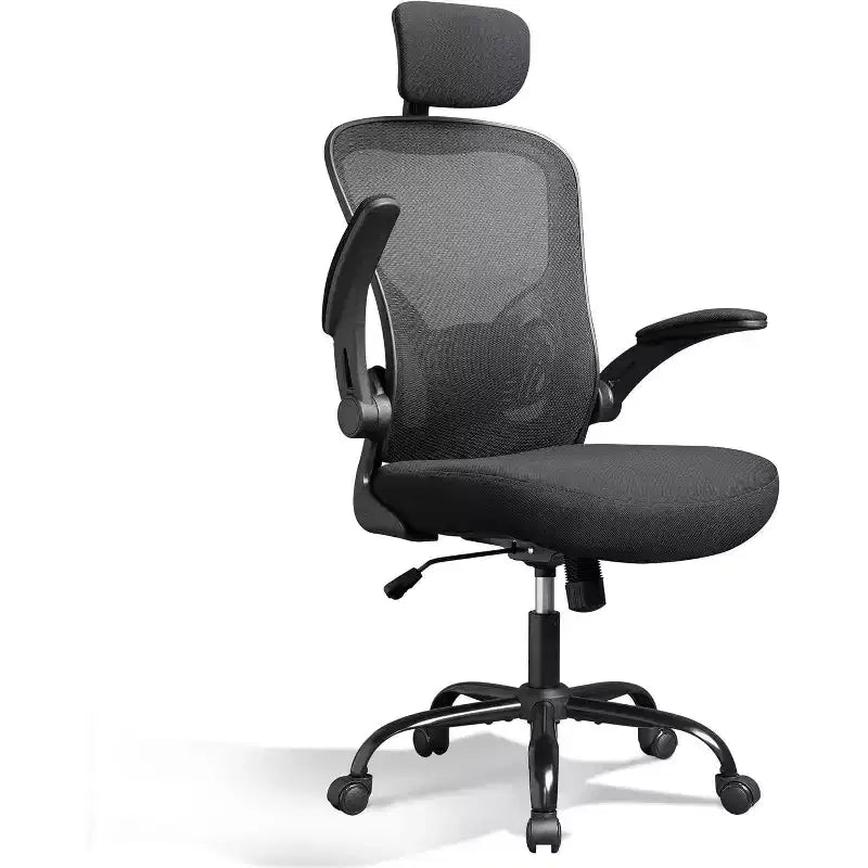 Chaise de bureau ergonomique pour utilisateurs de 1,58 m à 1,93 m, chaise de bureau informatique en maille à dossier haut avec accoudoirs relevables, chaise de bureau à domicile, Noir