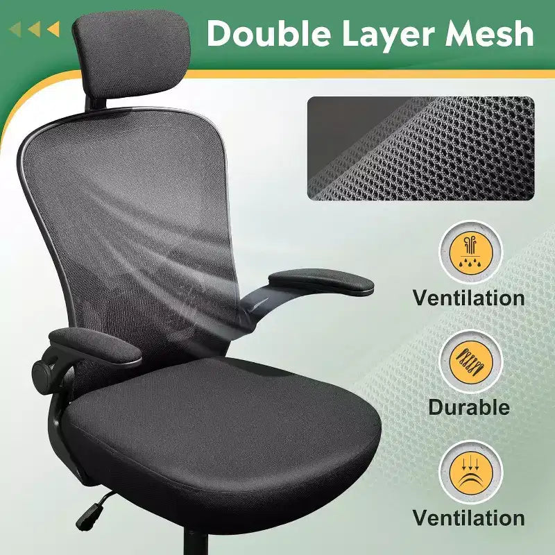 Chaise de bureau ergonomique pour utilisateurs de 1,58 m à 1,93 m, chaise de bureau informatique en maille à dossier haut avec accoudoirs relevables, chaise de bureau à domicile, Noir