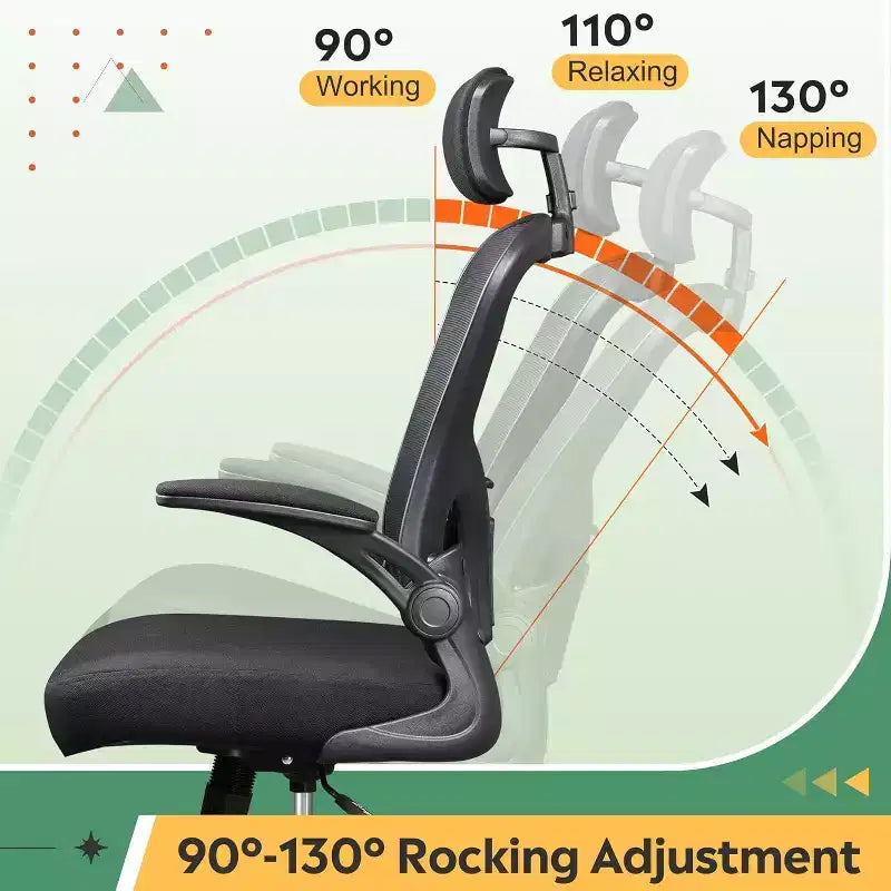 Chaise de bureau ergonomique pour utilisateurs de 1,58 m à 1,93 m, chaise de bureau informatique en maille à dossier haut avec accoudoirs relevables, chaise de bureau à domicile, Noir