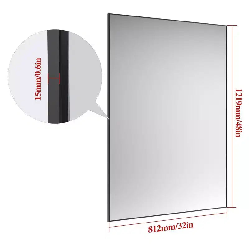 Modern Black Frame Bathroom Mirror: Oversized, Aluminum, Wall Mounted, Vertical/Horizontal