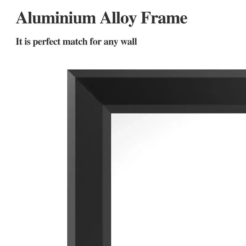 Miroir de salle de bain moderne à cadre noir : surdimensionné, en aluminium, mural, vertical/horizontal