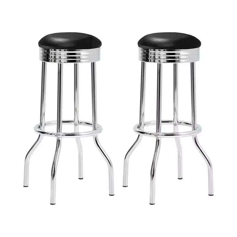 Simple Relax Set of 2 Round Barstools with Footrest