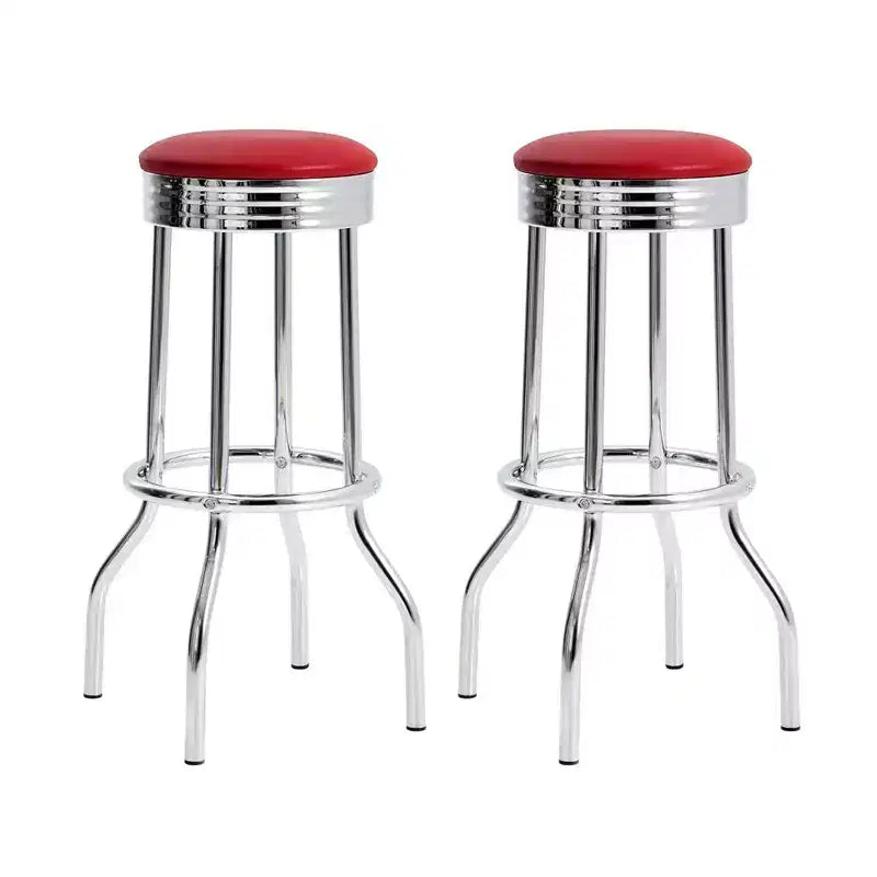 Lot de 2 tabourets de bar ronds avec repose-pieds