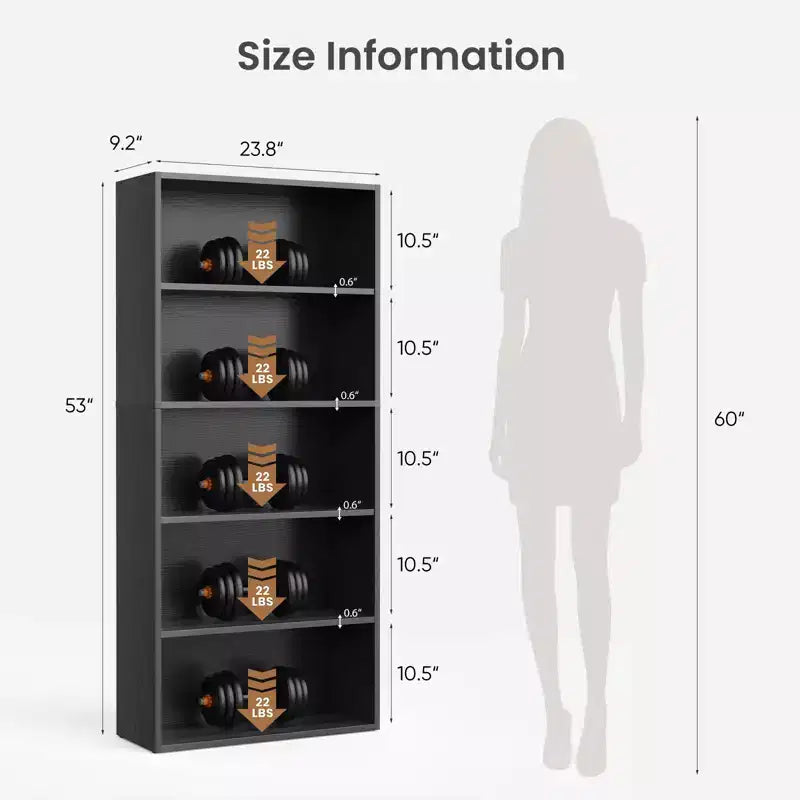 Étagère industrielle à 5 niveaux, bibliothèque ouverte de 134 cm de haut sur pied pour un rangement généreux - Design robuste et rustique