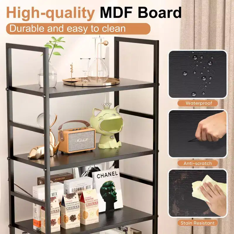 Étagère industrielle à 5 niveaux, bibliothèque ouverte de 134 cm de haut sur pied pour un rangement généreux - Design robuste et rustique