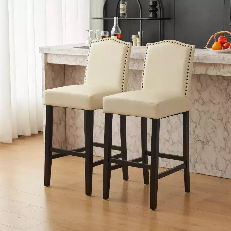 30 Tabourets de bar contemporains en hévéa rembourrés (Lot de 2)