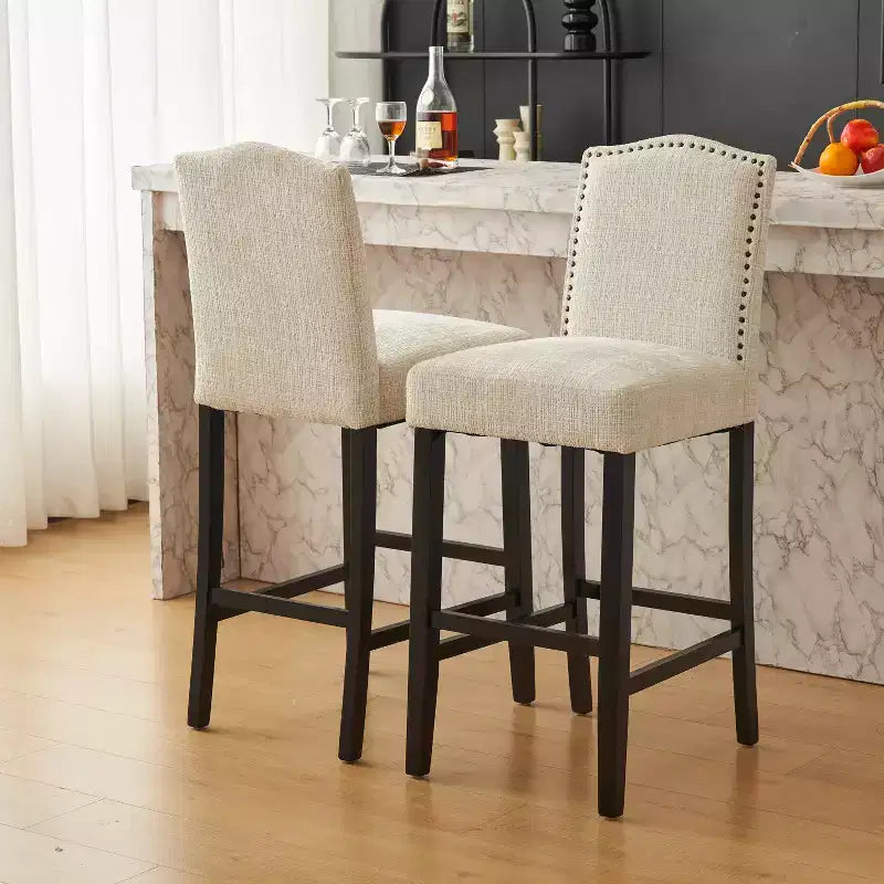 30 Tabourets de bar contemporains en hévéa rembourrés (Lot de 2)