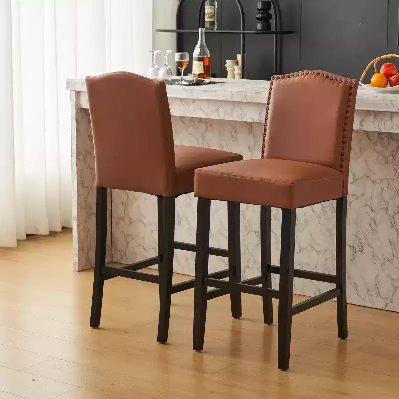 30 Tabourets de bar contemporains en hévéa rembourrés (Lot de 2)