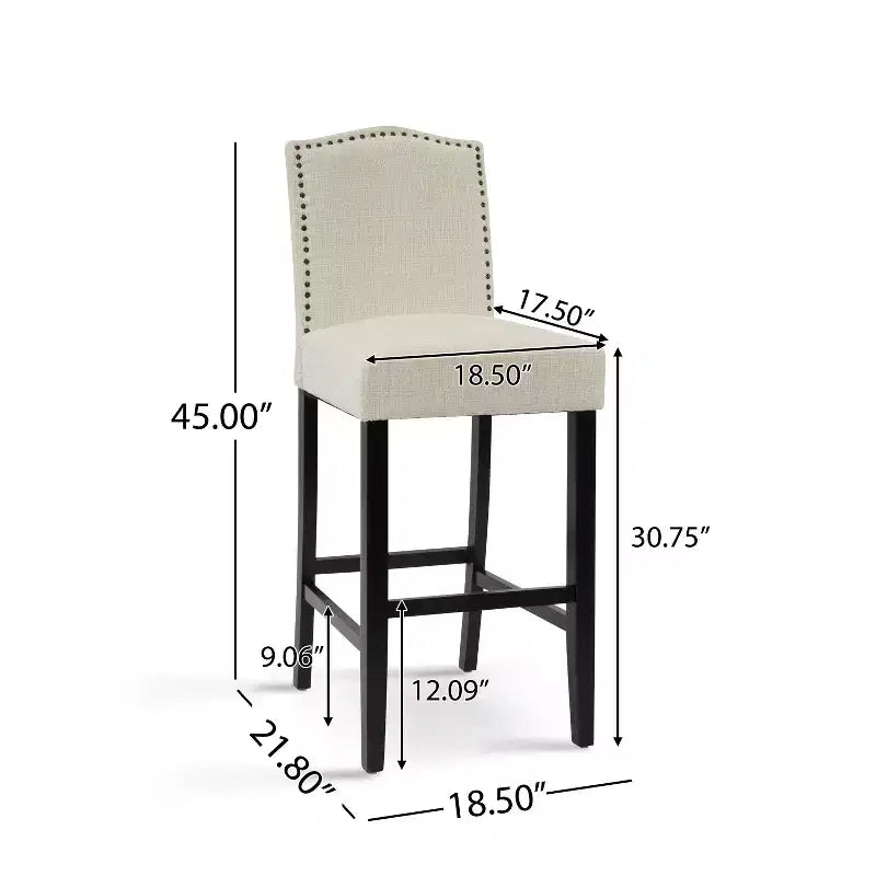 30 Tabourets de bar contemporains en hévéa rembourrés (Lot de 2)