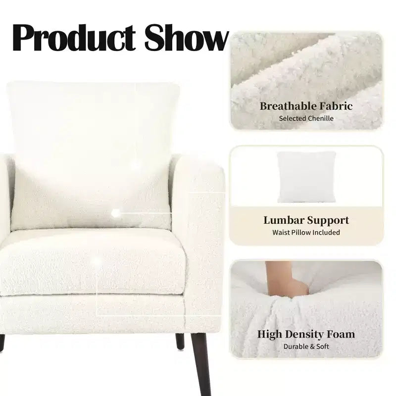 Fauteuil d'appoint rembourré moderne pour chambre, chaise longue confortable pour salon, appartement