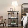 Acekool 3-Tier Round End Table with Metal Frame, Rustic Bedside Table for Living Room & Bedroom, Industrial Design