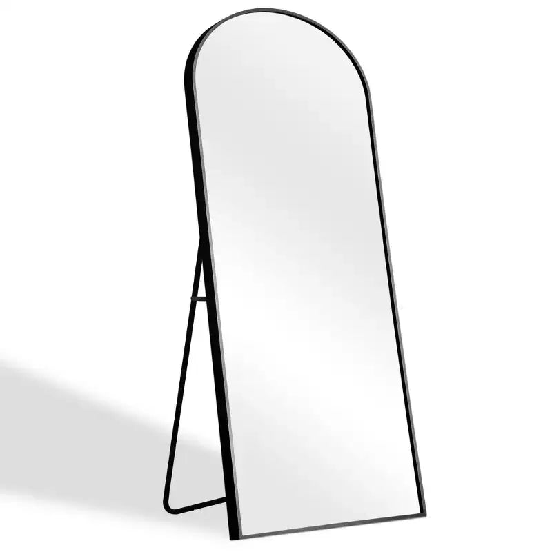 71x31 Arched Full-Body Mirror, Black Thin Aluminum Alloy Framed Full Length Mirror for Bathroom,Bedroom, Living/Dressing Room with Stand