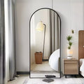 Miroir en pied cintré 71x31, Miroir pleine longueur encadré en alliage d'aluminium noir mince pour salle de bain, chambre à coucher, salon/dressing avec support