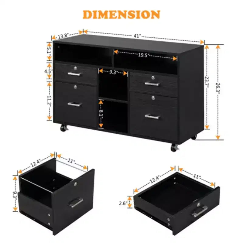 Classeur 4 tiroirs en MDF noir L 104 cm