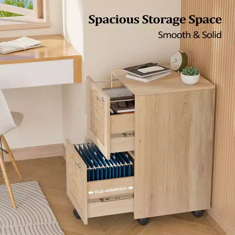 Classeur vertical en MDF beige à 2 tiroirs de 38 cm de large