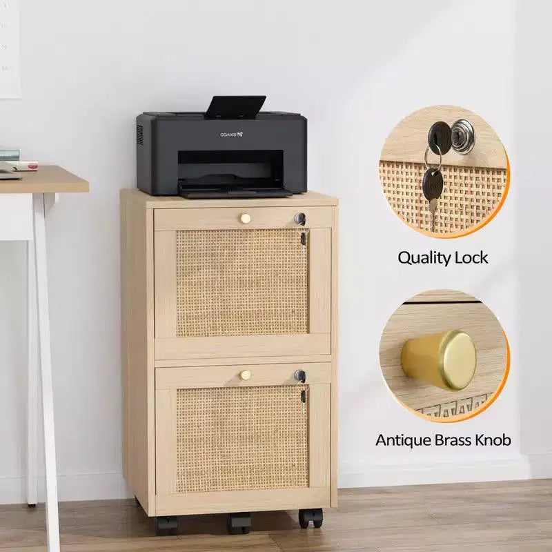 Classeur vertical en MDF beige à 2 tiroirs de 38 cm de large