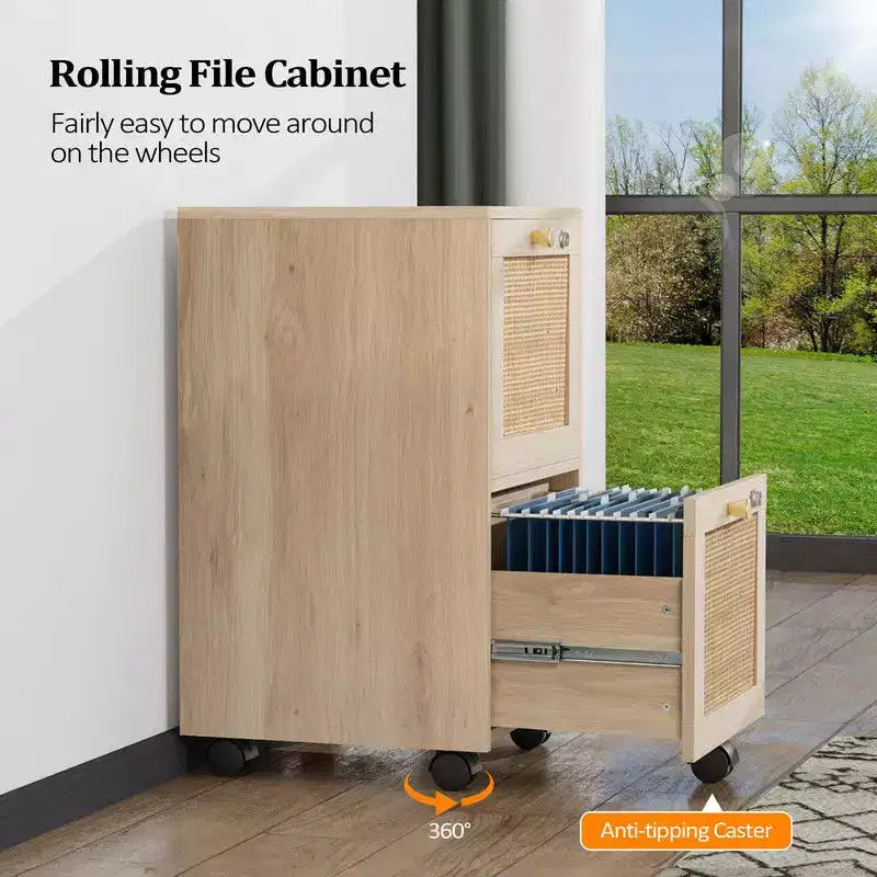 Classeur vertical en MDF beige à 2 tiroirs de 38 cm de large