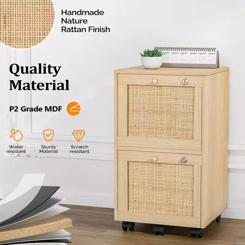 Classeur vertical en MDF beige à 2 tiroirs de 38 cm de large