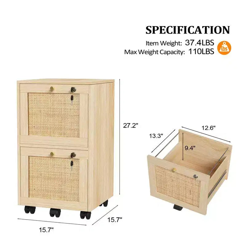 Classeur vertical en MDF beige à 2 tiroirs de 38 cm de large