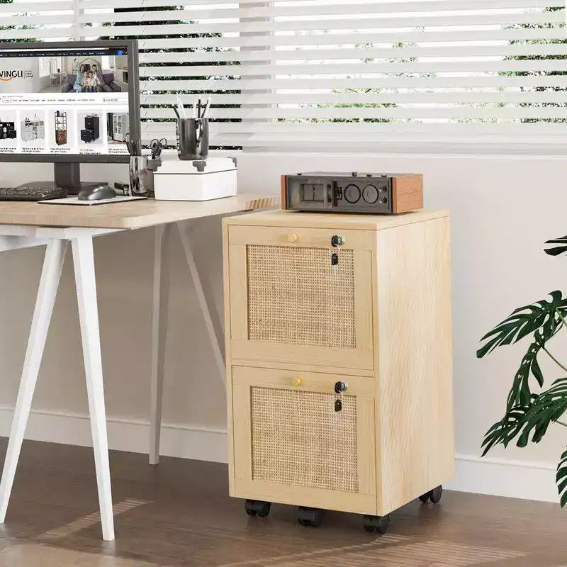 Classeur vertical en MDF beige à 2 tiroirs de 38 cm de large