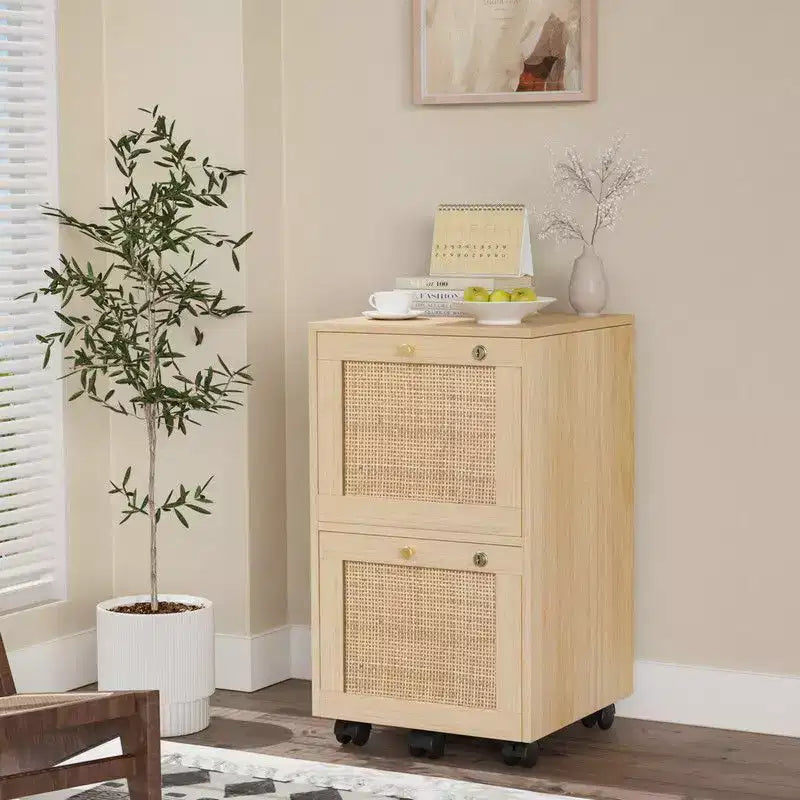 Classeur vertical en MDF beige à 2 tiroirs de 38 cm de large