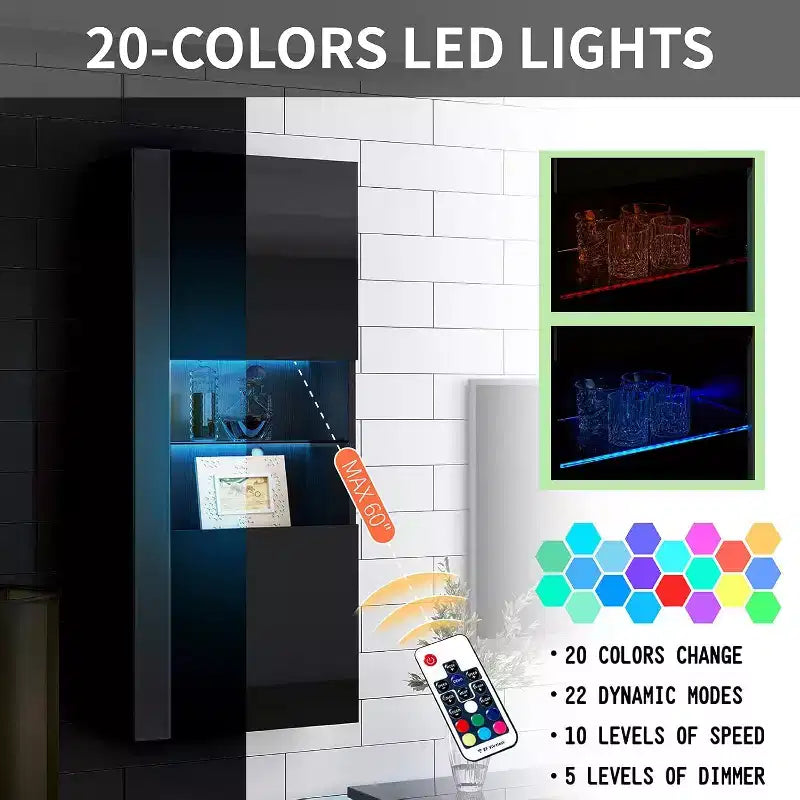 Armoires murales avec éclairage LED, meubles suspendus modernes pour salon/chambre, lot de 2