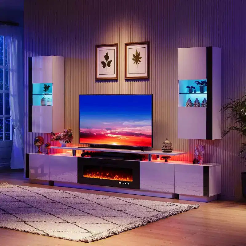 Armoires murales avec éclairage LED, meubles suspendus modernes pour salon/chambre, lot de 2
