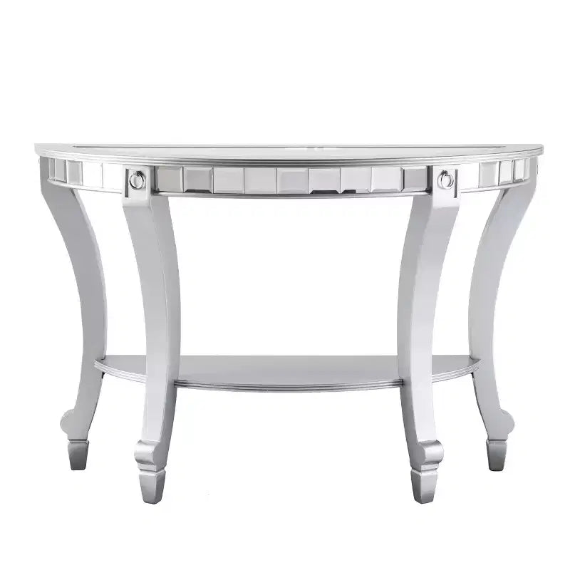 Lindsay Mirrored Demilune Console Table - Silver - SEI