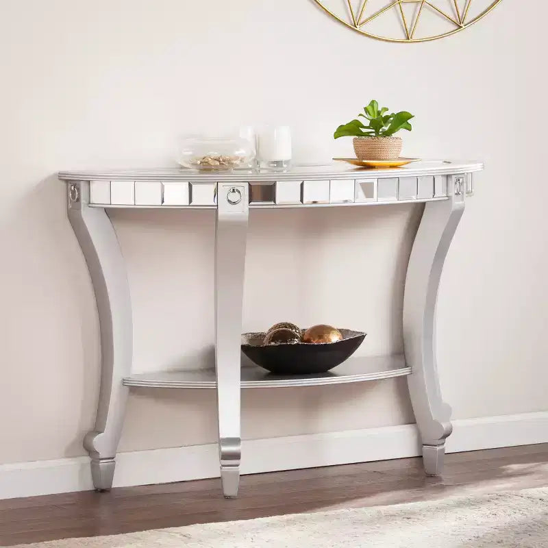 Console demi-lune miroir - Argent