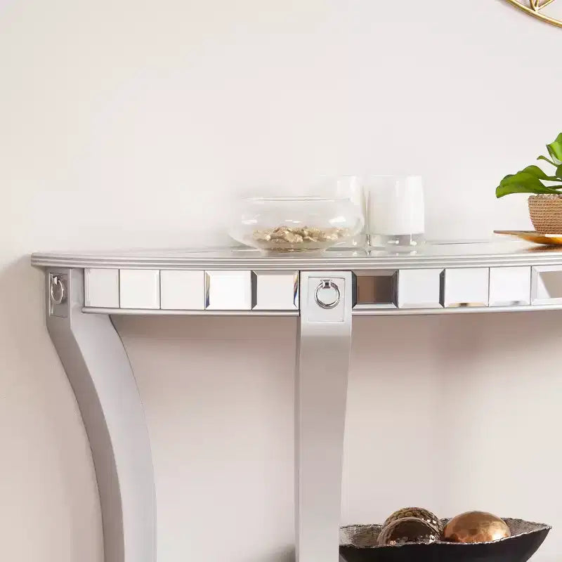 Console demi-lune miroir - Argent