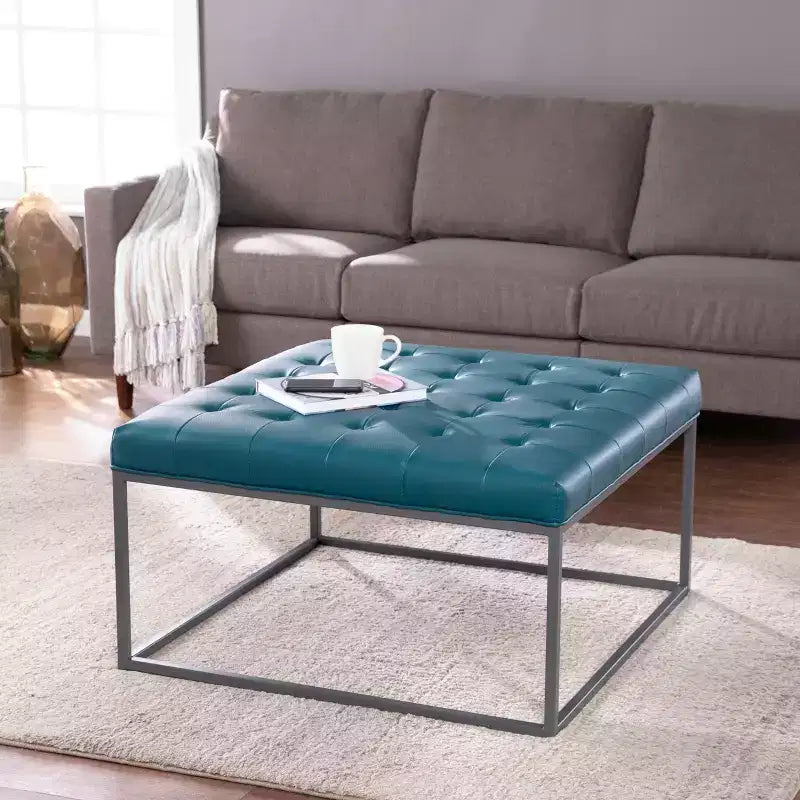 Pouf de cocktail tapissé - Bleu