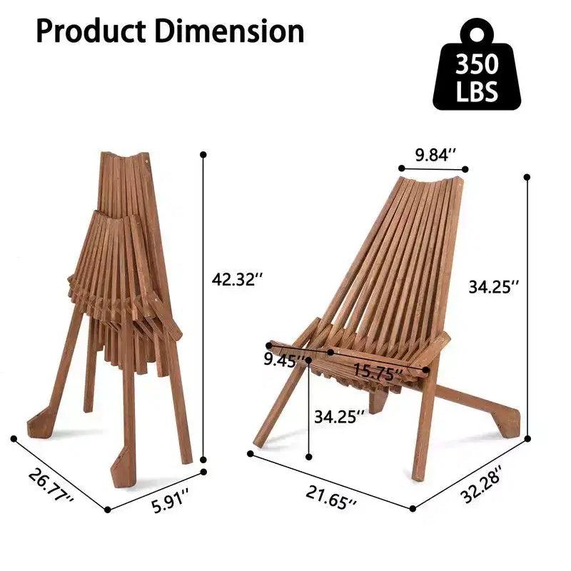 Chaise pliante en bois de patio marron (lot de 1)