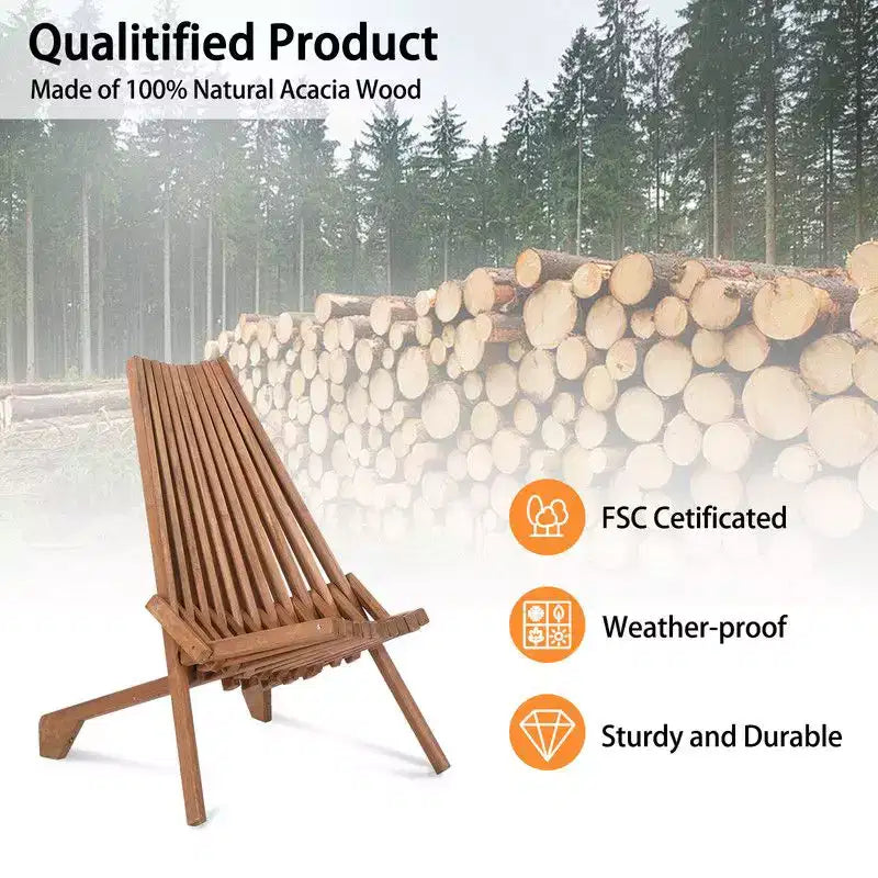 Chaise pliante en bois de patio marron (lot de 1)