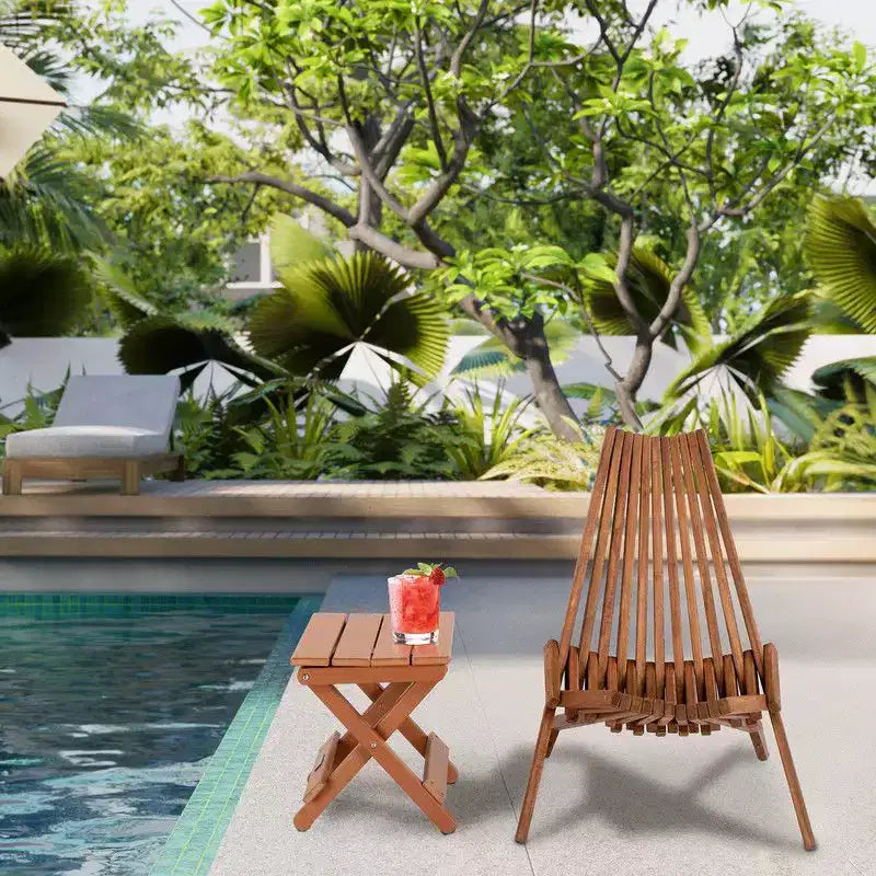 Chaise pliante en bois de patio marron (lot de 1)