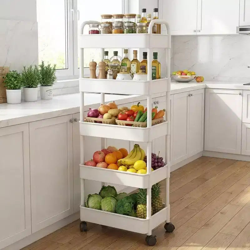 Chariot de rangement roulant mince à 5 niveaux avec poignée, étagère utilitaire étroite peu encombrante, unité de rayonnage mobile pour cuisine, salle de bain, buanderie