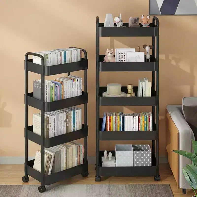 Slim 5-Tier Rolling Storage Trolley Cart with Handle, Narrow Space-Saving Utility Organizer Rack, Mobile Shelving Unit for Kitchen, Bathroom, Laundry