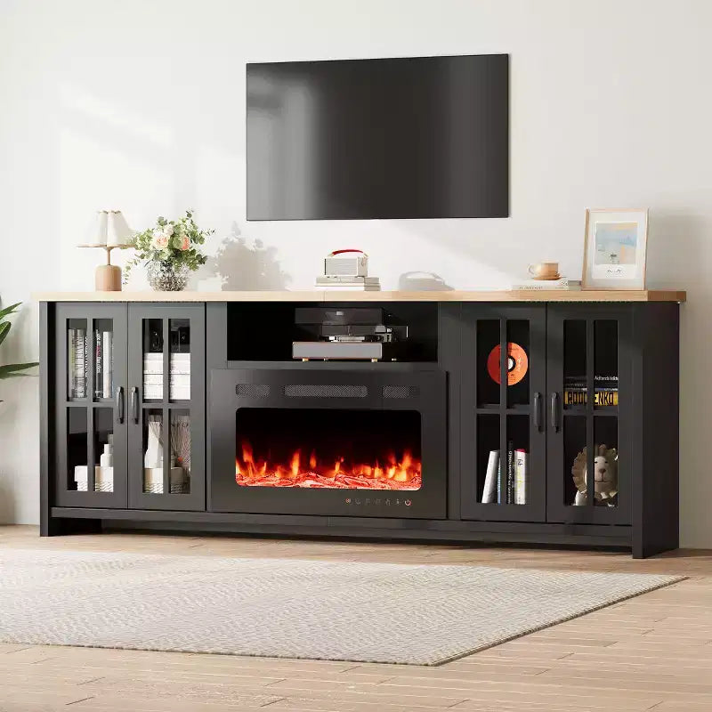 EROMMY 78 Fireplace Tv Stand With Fireplace For Tvs Up To 90, Farmhouse Tv Stand With Large Storage Space, Led Lights & Adjustable Shelves