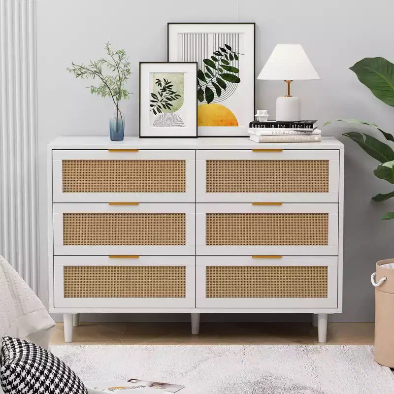 JVNOXK 43.316-Drawers Rattan Storage Cabinet Rattan Drawer,for Bedroom,Living Room,White