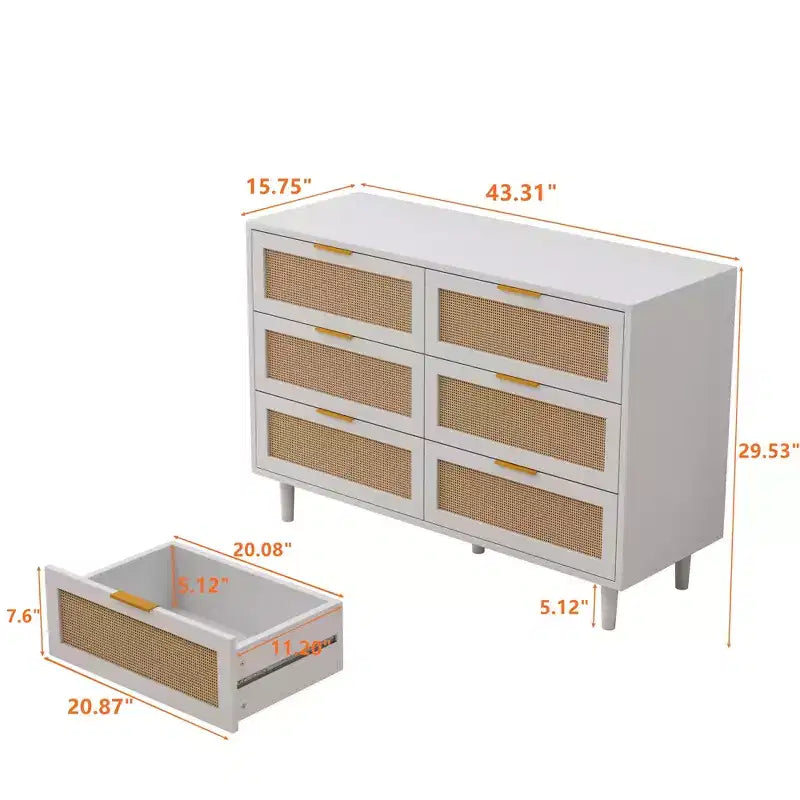 43.316-Commode de rangement en rotin avec tiroirs, pour chambre à coucher, salon, blanc