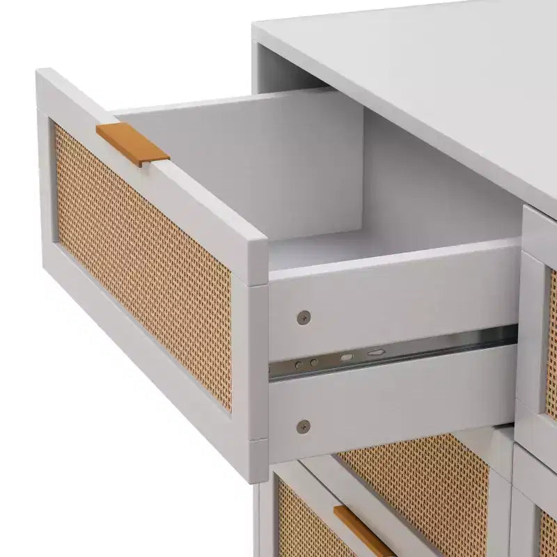 43.316-Commode de rangement en rotin avec tiroirs, pour chambre à coucher, salon, blanc