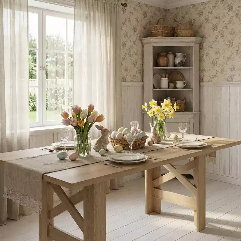 Table de salle à manger de ferme de 180 cm pour 6 à 8 personnes, table de cuisine rectangulaire en bois avec un piètement tréteau robuste pour les réunions de famille