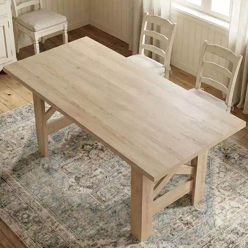 Table de salle à manger de ferme de 180 cm pour 6 à 8 personnes, table de cuisine rectangulaire en bois avec un piètement tréteau robuste pour les réunions de famille