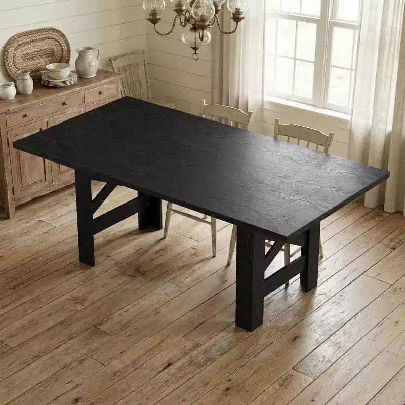 71 Farmhouse Dining Table for 6-8, Rectangular Wooden Kitchen Table with a Sturdy Trestle Base for Family Gatherings