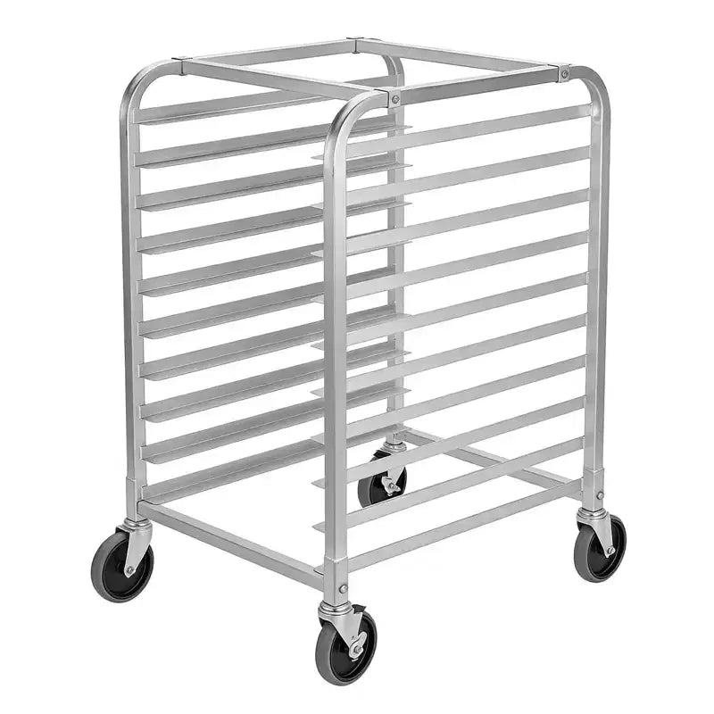 Aluminum Bun Pan Rack - Lockable Wheels Mobile Cooling Trolley - for Kitchen & Bakery