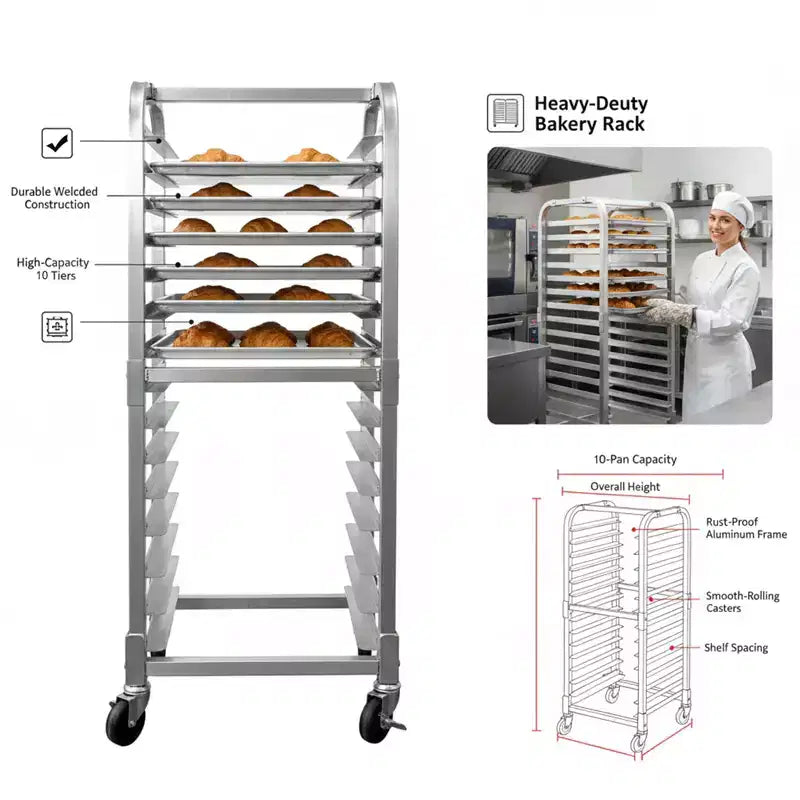 Étagère à plaques à pâtisserie en aluminium - Chariot de refroidissement mobile à roues verrouillables - pour cuisine et pâtisserie